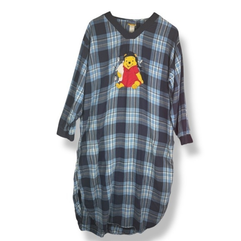 Disney Winnie‎ the Pooh Nightgown Womens Size Medium Plaid Vintage Y2K Pajamas